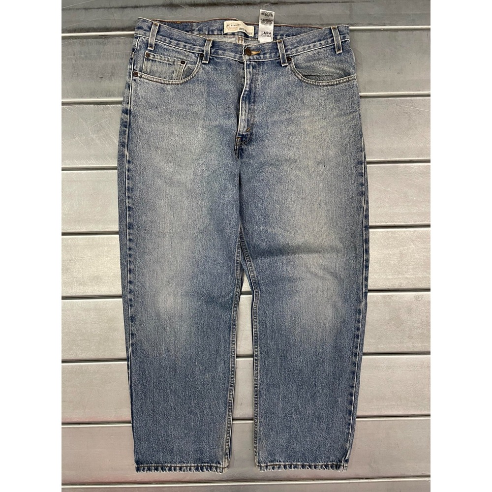 Signature Levis Jeans Mens 38X30 Blue Light Wash Denim Loose Relaxed 100% Cotton